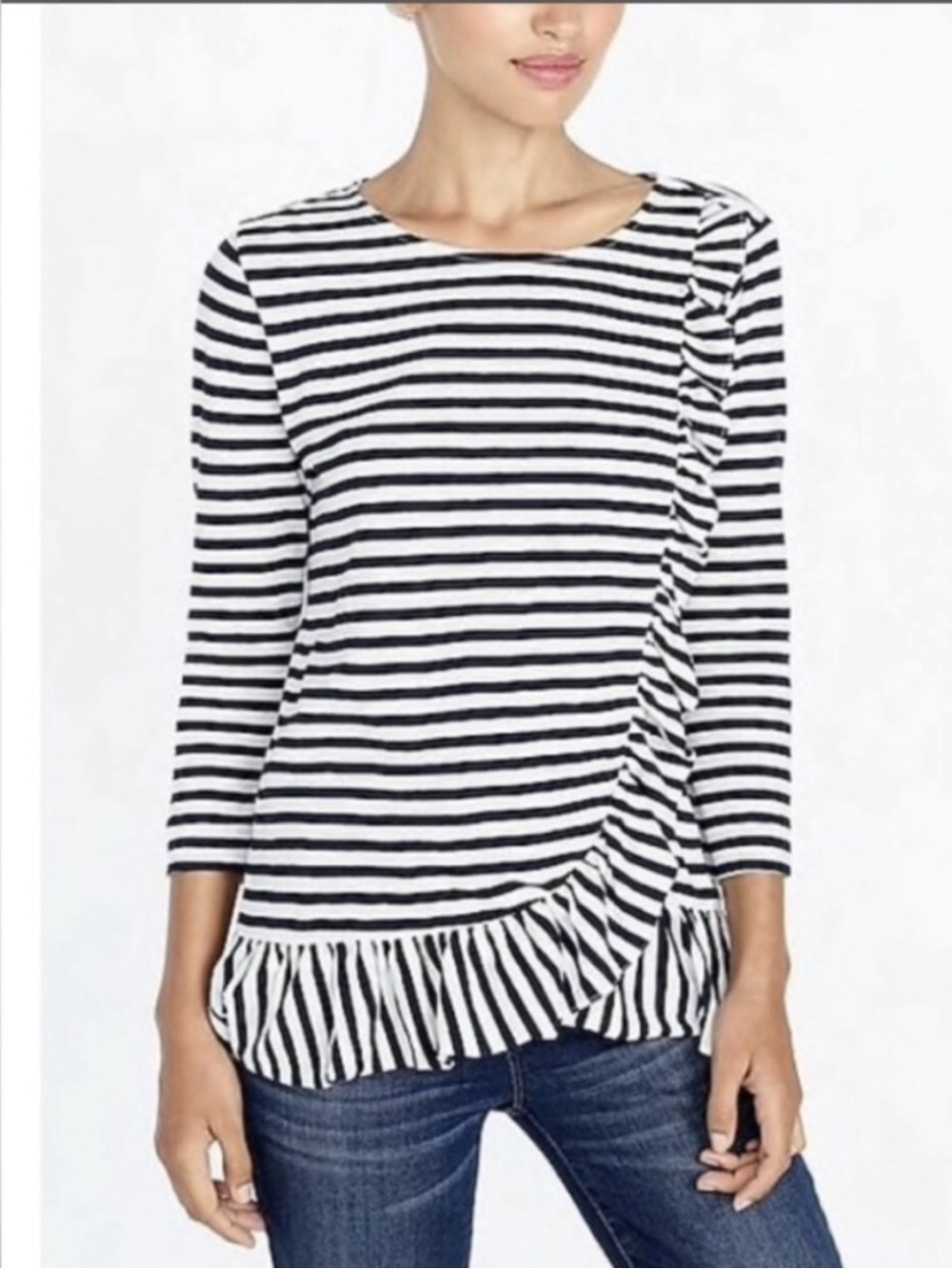 J. Crew 💮  Striped Ruffle Hem Top large